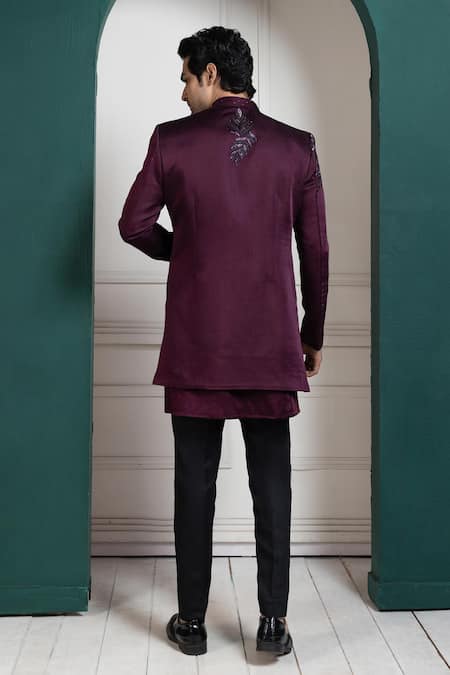 Smriti By Anju Agarwal Embroidered Maroon Bandhgala & Kurta Set 