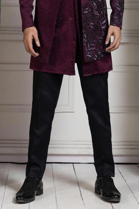 Shop Smriti By Anju Agarwal Maroon Linen, Satin Sequins, Embroidery Bandhgala And Kurta Set Online at Aza Fashions Shop_Smriti By Anju Agarwal_Maroon Linen, Satin Sequins, Embroidery Bandhgala And Kurta Set _Online_at_Aza_Fashions