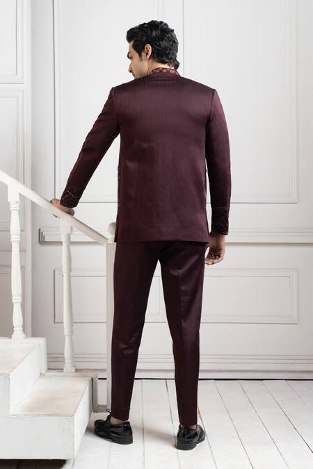 Shop Smriti By Anju Agarwal Brown Linen, Satin Embroidery Bandhgala Set Online at Aza Fashions Shop_Smriti By Anju Agarwal_Brown Linen, Satin Embroidery Bandhgala Set _Online_at_Aza_Fashions