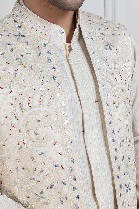 Buy Smriti By Anju Agarwal White Linen, Satin Embroidery Nehru Jacket Online at Aza Fashions Buy_Smriti By Anju Agarwal_White Linen, Satin Embroidery Nehru Jacket _Online_at_Aza_Fashions