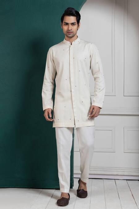 Shop Smriti By Anju Agarwal White Nylon, Satin, Bamboo, Silk, Cotton Sequins, Embroidery Nehru Jacket Set Online at Aza Fashions Shop_Smriti By Anju Agarwal_White Nylon, Satin, Bamboo, Silk, Cotton Sequins, Embroidery Nehru Jacket Set _Online_at_Aza_Fashions