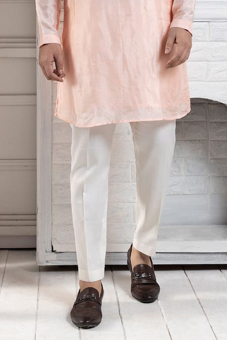 Smriti By Anju Agarwal Peach Silk, Cotton Embroidery Kurta Set Online at Aza Fashions Smriti By Anju Agarwal_Peach Silk, Cotton Embroidery Kurta Set _Online_at_Aza_Fashions