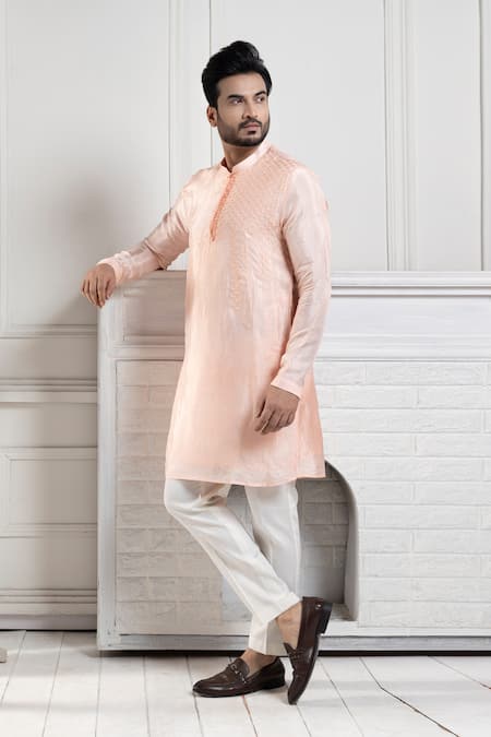 Buy Smriti By Anju Agarwal Peach Silk, Cotton Embroidery Kurta Set Online at Aza Fashions Buy_Smriti By Anju Agarwal_Peach Silk, Cotton Embroidery Kurta Set _Online_at_Aza_Fashions