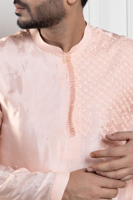 Shop Smriti By Anju Agarwal Peach Silk, Cotton Embroidery Kurta Set Online at Aza Fashions Shop_Smriti By Anju Agarwal_Peach Silk, Cotton Embroidery Kurta Set _Online_at_Aza_Fashions