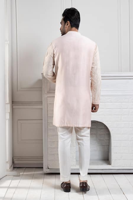 Smriti By Anju Agarwal Embroidered Chanderi Kurta Pant Set