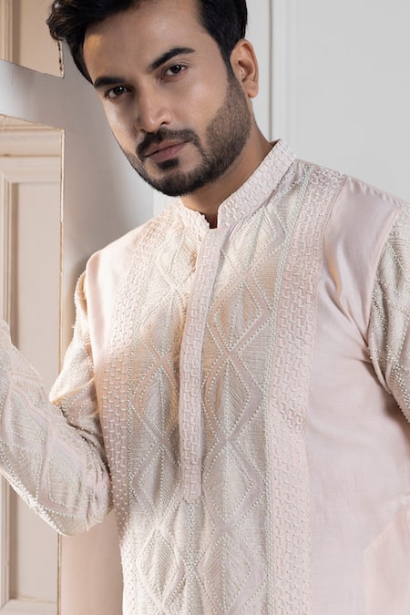 Buy Smriti By Anju Agarwal Peach Chanderi, Cotton Embroidery Kurta Pant Set Online at Aza Fashions Buy_Smriti By Anju Agarwal_Peach Chanderi, Cotton Embroidery Kurta Pant Set _Online_at_Aza_Fashions