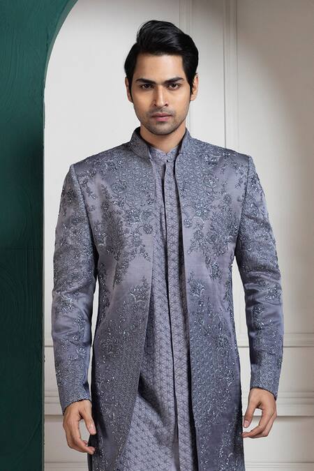 Buy Smriti By Anju Agarwal Gray Linen, Satin Embroidery Grey Designer Sherwani Online at Aza Fashions Buy_Smriti By Anju Agarwal_Gray Linen, Satin Embroidery Grey Designer Sherwani _Online_at_Aza_Fashions