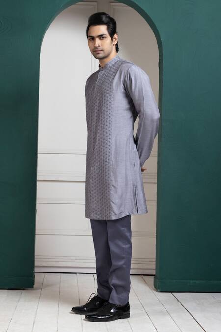 Buy Smriti By Anju Agarwal Gray Bamboo, Cotton Embroidery Grey Bam Silk Kurta Set Online at Aza Fashions Buy_Smriti By Anju Agarwal_Gray Bamboo, Cotton Embroidery Grey Bam Silk Kurta Set _Online_at_Aza_Fashions