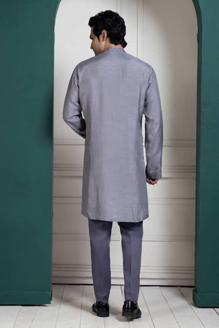 Smriti By Anju Agarwal Embroidered Grey Bam Silk Kurta Set