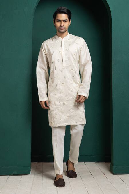 Buy Smriti By Anju Agarwal White Chanderi, Cotton Embroidery Kurta Set Online at Aza Fashions Buy_Smriti By Anju Agarwal_White Chanderi, Cotton Embroidery Kurta Set _Online_at_Aza_Fashions