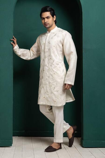 Shop Smriti By Anju Agarwal White Chanderi, Cotton Embroidery Kurta Set Online at Aza Fashions Shop_Smriti By Anju Agarwal_White Chanderi, Cotton Embroidery Kurta Set _Online_at_Aza_Fashions