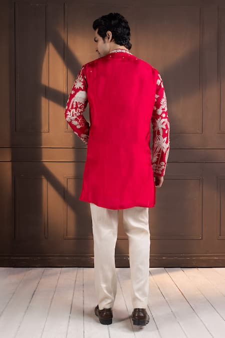 Smriti By Anju Agarwal Embroidered Red Silk Kurta Set 