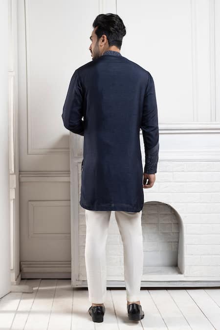 Smriti By Anju Agarwal Navy Blue Embroidered Kurta Set