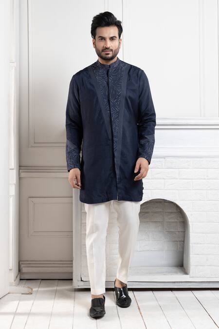 Smriti By Anju Agarwal Navy Bamboo, Cotton Embroidery Blue Kurta Set Online at Aza Fashions Smriti By Anju Agarwal_Navy Bamboo, Cotton Embroidery Blue Kurta Set _Online_at_Aza_Fashions