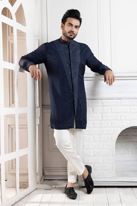 Buy Smriti By Anju Agarwal Navy Bamboo, Cotton Embroidery Blue Kurta Set Online at Aza Fashions Buy_Smriti By Anju Agarwal_Navy Bamboo, Cotton Embroidery Blue Kurta Set _Online_at_Aza_Fashions