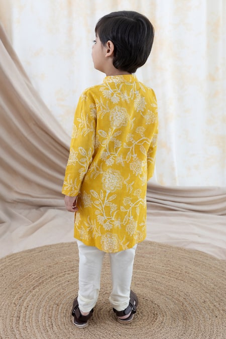 Shop Tiber Taber Yellow Cotton Embroidery Floral Print Kurta Set Online at Aza Fashions Shop_Tiber Taber_Yellow Cotton Embroidery Floral Print Kurta Set _Online_at_Aza_Fashions