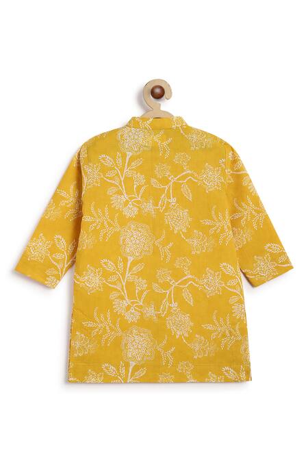 Shop Tiber Taber Yellow Cotton Embroidery Floral Print Kurta Set Shop_Tiber Taber_Yellow Cotton Embroidery Floral Print Kurta Set