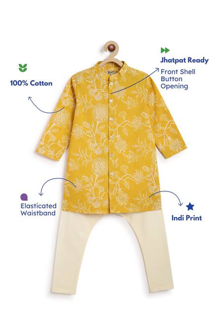 Shop Tiber Taber Yellow Cotton Indi Print Kurta Set Online at Aza Fashions Shop_Tiber Taber_Yellow Cotton Indi Print Kurta Set _Online_at_Aza_Fashions