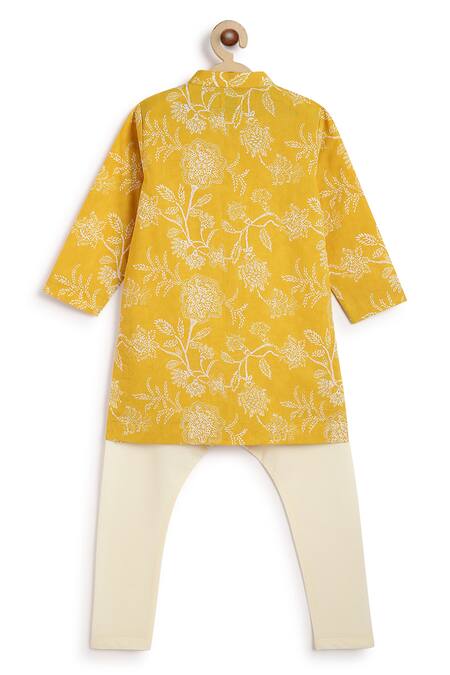 Tiber Taber Yellow Cotton Indi Print Kurta Set at Aza Fashions Tiber Taber_Yellow Cotton Indi Print Kurta Set _at_Aza_Fashions