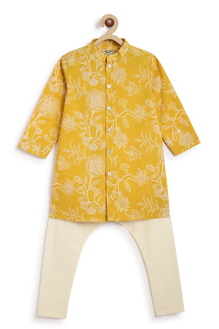 Shop Tiber Taber Yellow Cotton Indi Print Kurta Set at Aza Fashions Shop_Tiber Taber_Yellow Cotton Indi Print Kurta Set _at_Aza_Fashions