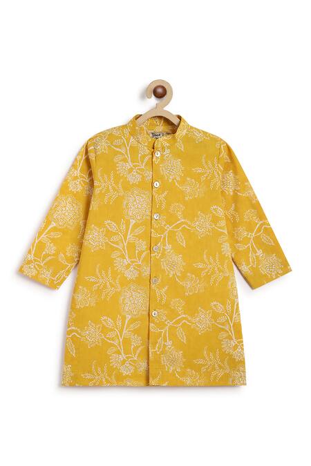 Shop Tiber Taber Yellow Cotton Indi Print Kurta Set Shop_Tiber Taber_Yellow Cotton Indi Print Kurta Set