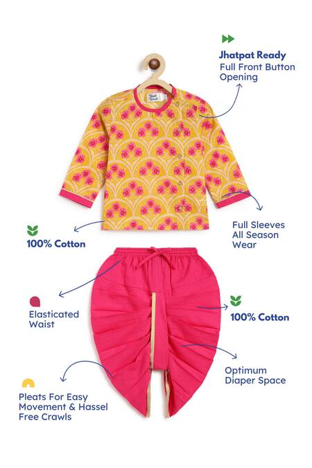 Buy_Tiber Taber_Yellow Cotton Floral Print Kurta Set _Online_at_Aza_Fashions