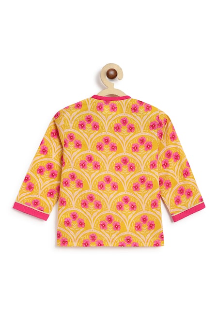 Tiber Taber_Yellow Cotton Floral Print Kurta Set _at_Aza_Fashions