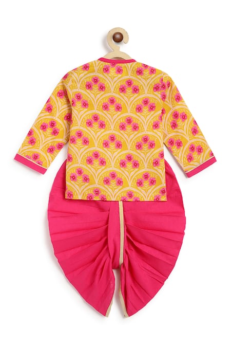 Shop_Tiber Taber_Yellow Cotton Floral Print Kurta Set 