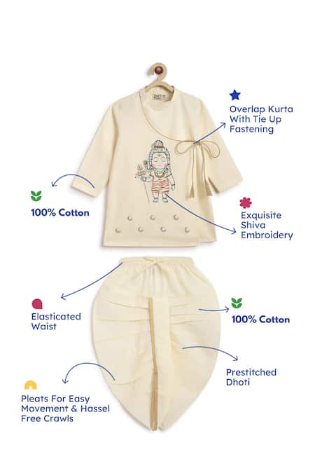 Shop Tiber Taber Beige Cotton Embroidery Shiva Kids Kurta Set Online at Aza Fashions Shop_Tiber Taber_Beige Cotton Embroidery Shiva Kids Kurta Set _Online_at_Aza_Fashions