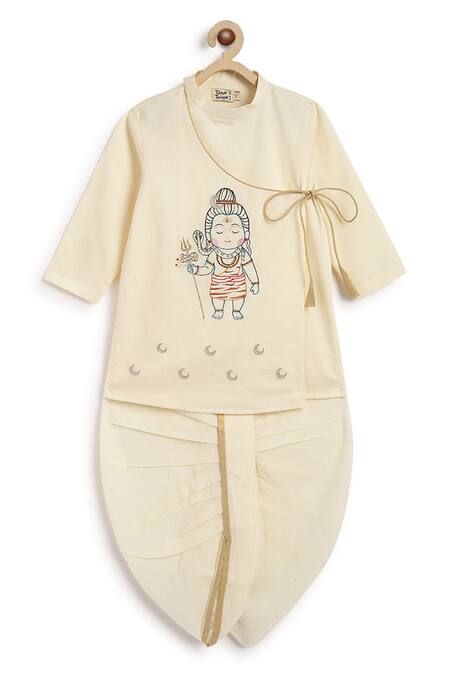 Shop Tiber Taber Beige Cotton Embroidery Shiva Kids Kurta Set at Aza Fashions Shop_Tiber Taber_Beige Cotton Embroidery Shiva Kids Kurta Set _at_Aza_Fashions