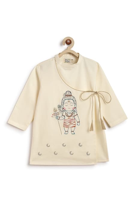 Tiber Taber Beige Cotton Embroidery Shiva Kids Kurta Set at Aza Fashions Tiber Taber_Beige Cotton Embroidery Shiva Kids Kurta Set _at_Aza_Fashions