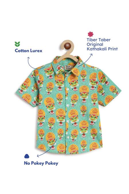 Buy Tiber Taber Blue Cotton Kids Lurex Printed Shirt Online at Aza Fashions Buy_Tiber Taber_Blue Cotton Kids Lurex Printed Shirt _Online_at_Aza_Fashions