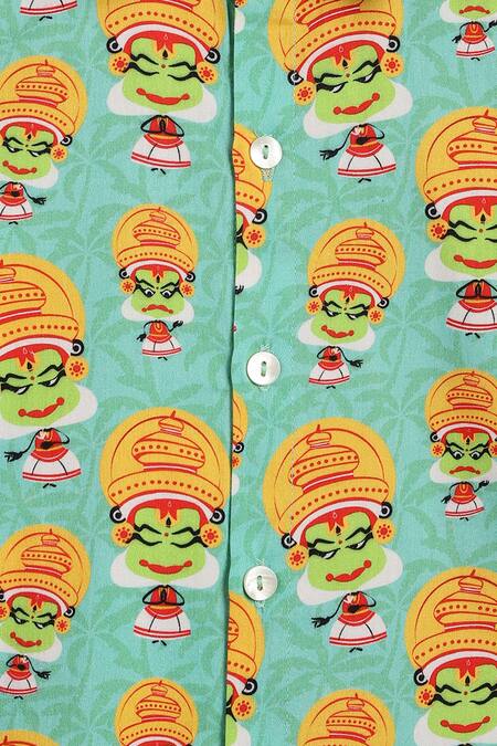 Tiber Taber Blue Cotton Kids Lurex Printed Shirt at Aza Fashions Tiber Taber_Blue Cotton Kids Lurex Printed Shirt _at_Aza_Fashions