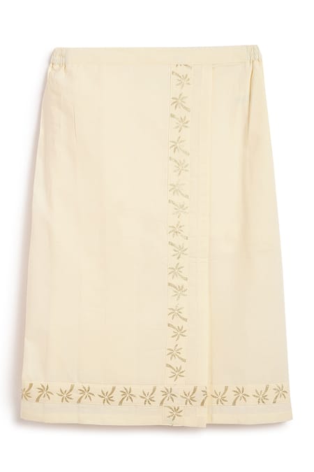 Shop Tiber Taber Cream Cotton Embroidery Mundu Dhoti at Aza Fashions Shop_Tiber Taber_Cream Cotton Embroidery Mundu Dhoti _at_Aza_Fashions