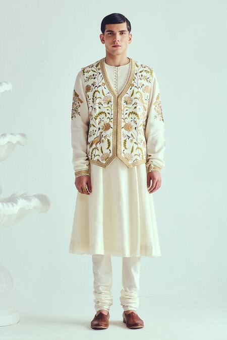Wabi Sabi By Anshum-Ritesh Ivory Chanderi Embroidery Anarkali Set With Bundi Online at Aza Fashions Wabi Sabi By Anshum-Ritesh_Ivory Chanderi Embroidery Anarkali Set With Bundi _Online_at_Aza_Fashions