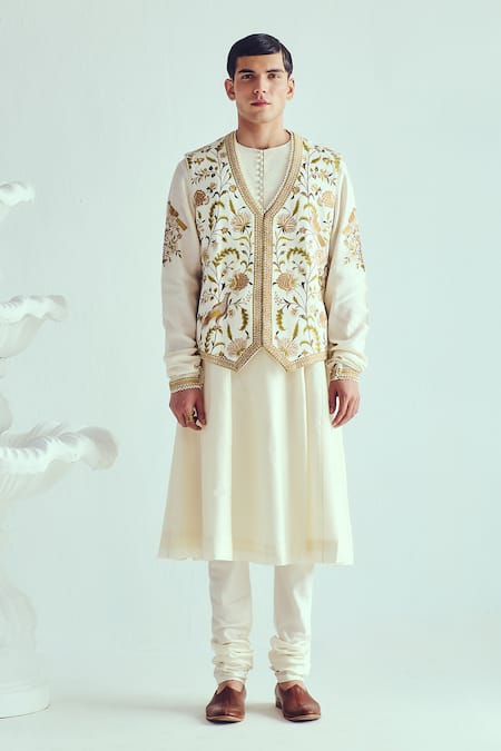 Buy Wabi Sabi By Anshum-Ritesh Ivory Chanderi Embroidery Anarkali Set With Bundi Online at Aza Fashions Buy_Wabi Sabi By Anshum-Ritesh_Ivory Chanderi Embroidery Anarkali Set With Bundi _Online_at_Aza_Fashions