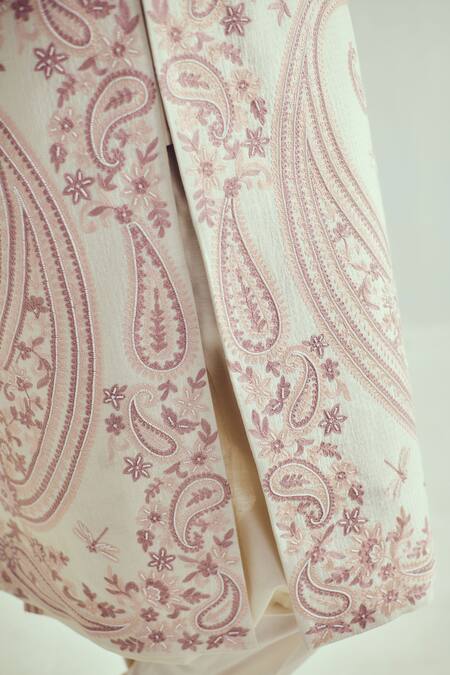Buy_Wabi Sabi By Anshum-Ritesh_Ivory Chanderi Tassels, Embroidery Aari Sherwani Set _Online_at_Aza_Fashions