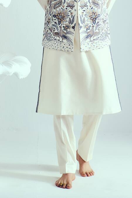 Shop_Wabi Sabi By Anshum-Ritesh_Ivory Chanderi Embroidery Kurta Set With Bundi _Online_at_Aza_Fashions
