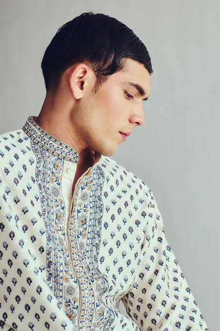 Shop_Wabi Sabi By Anshum-Ritesh_Ivory Chanderi Embroidery Kurta Set _Online_at_Aza_Fashions