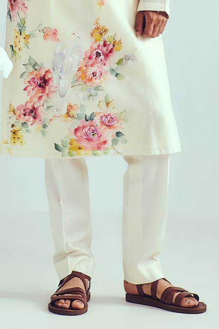 Shop_Wabi Sabi By Anshum-Ritesh_Ivory Chanderi Embroidery Floral Kurta Set _Online_at_Aza_Fashions
