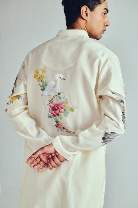 Wabi Sabi By Anshum-Ritesh_Ivory Chanderi Embroidery Floral Kurta Set _at_Aza_Fashions