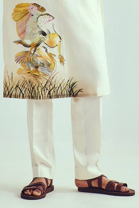 Buy Wabi Sabi By Anshum-Ritesh Ivory Chanderi Hand Painted Crane And Crab Kurta Set Online at Aza Fashions Buy_Wabi Sabi By Anshum-Ritesh_Ivory Chanderi Hand Painted Crane And Crab Kurta Set _Online_at_Aza_Fashions