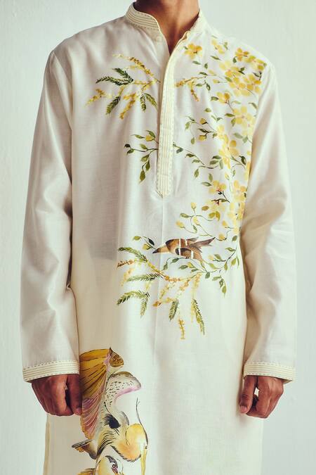 Buy Wabi Sabi By Anshum-Ritesh Ivory Chanderi Hand Painted Crane And Crab Kurta Set Buy_Wabi Sabi By Anshum-Ritesh_Ivory Chanderi Hand Painted Crane And Crab Kurta Set