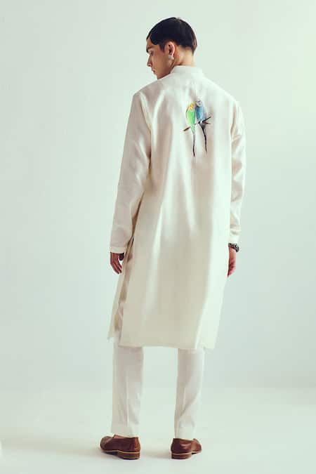 Shop_Wabi Sabi By Anshum-Ritesh_Ivory Chanderi Hand Painted Kurta Set _at_Aza_Fashions