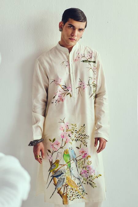 Wabi Sabi By Anshum-Ritesh_Ivory Chanderi Hand Painted Kurta Set _Online_at_Aza_Fashions