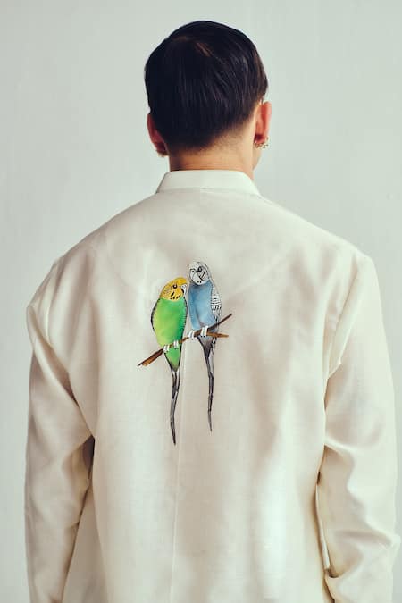 Wabi Sabi By Anshum-Ritesh_Ivory Chanderi Hand Painted Kurta Set _at_Aza_Fashions