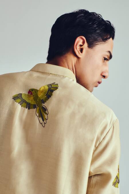 Wabi Sabi By Anshum-Ritesh_Beige Chanderi Embroidery Aari Kurta Set _at_Aza_Fashions