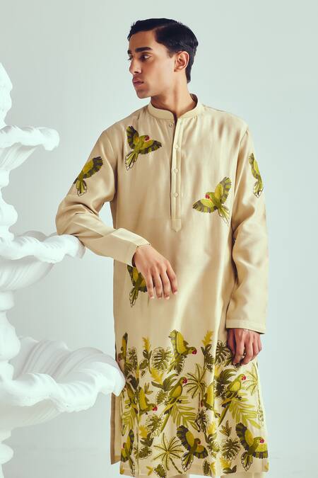 Buy_Wabi Sabi By Anshum-Ritesh_Beige Chanderi Embroidery Aari Kurta Set 
