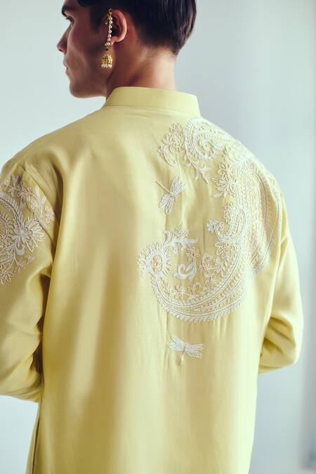 Buy_Wabi Sabi By Anshum-Ritesh_Yellow Chanderi Embroidery Kurta Set 