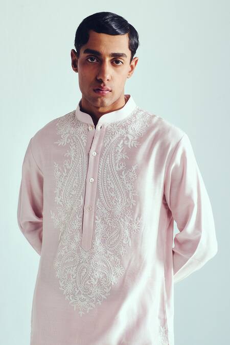 Buy_Wabi Sabi By Anshum-Ritesh_Pink Chanderi Embroidery Powder Kurta Set 